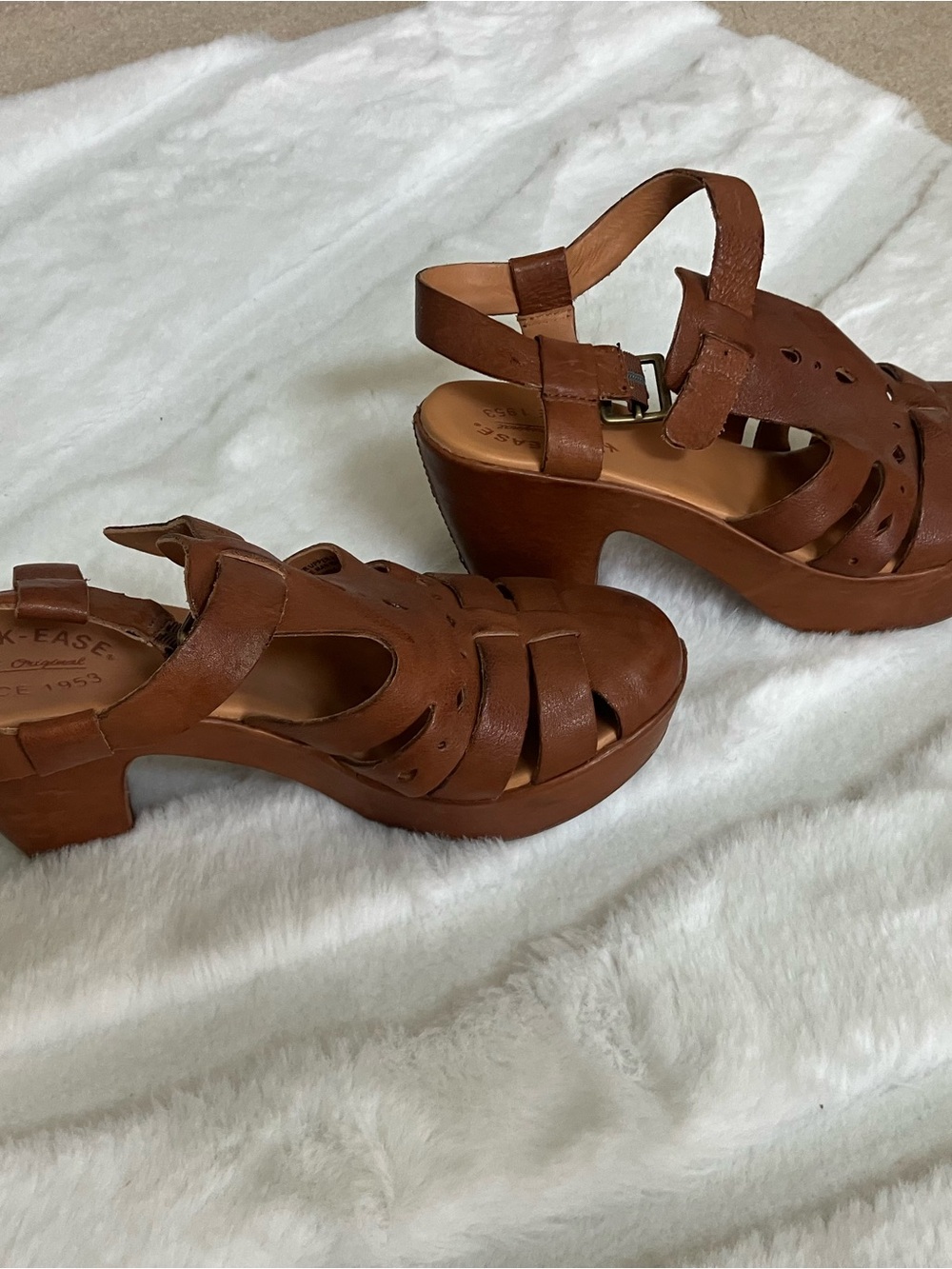 Kork-Ease Brown Leather Platform Sandals with Ankle Strap
